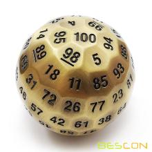 Bescon Solid Metal 100 Sided Dice, Game Dice D100,Giant Polyhedral Metal 100 Sides Dice 50MM in Diameter (1.97in), Ancient Brass