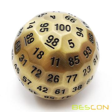 Bescon Solid Metal 100 Sided Dice, Game Dice D100,Giant Polyhedral Metal 100 Sides Dice 50MM in Diameter (1.97in), Ancient Brass