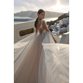Verngo A line Wedding Dresses Long Sleeves Bride Dress Champagne Tulle Plume Lace Wedding Gowns Vestido De Noiva