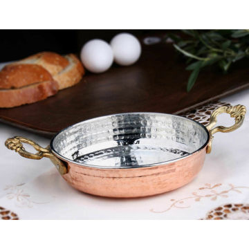 Traditional Turkish Copper Egg Omelette Pan, Sahan, Fryer Pot Brass Handles Breakfast Free Shipping