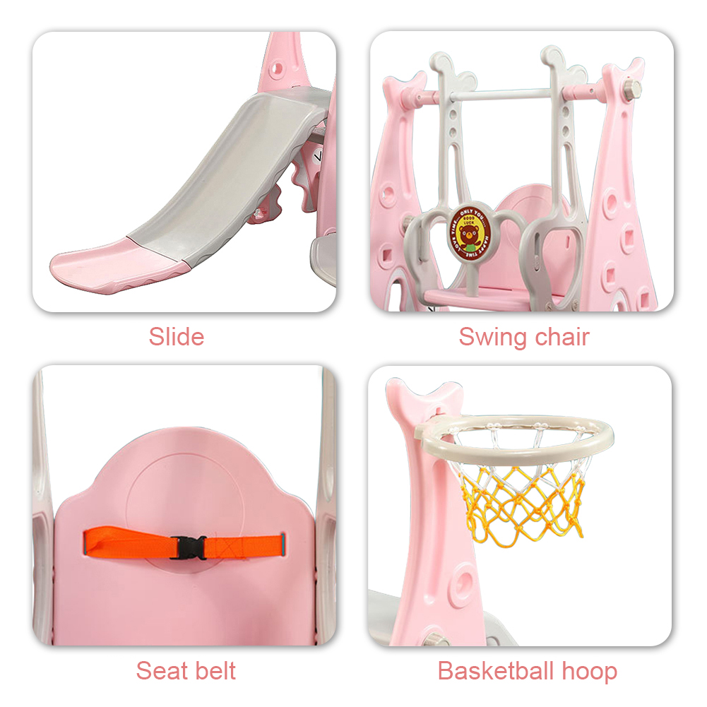 3 In 1 Baby Slides with Swing Chair and Basketball Hoop Children Combination Slide Kids Indoor Home Playground Kindergarten Toy