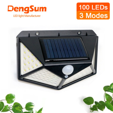 4 sides 100LEDs 3 modes glow PIR motion sensor solar wall light garden solar energy lamp always on at night outdoor street lamp