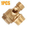 1pcs 3 Port Brass Male Threaded Check Valve Central Pneumatic 40400 Air Compressor Connector Tool Gold Tone Durable