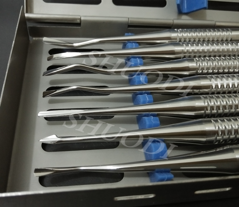 7 Pcs Set Dental Implant Instrument Stainless Steel Luxating Root Elevator with Case Dentist Instruments Tool Teeth Extraction