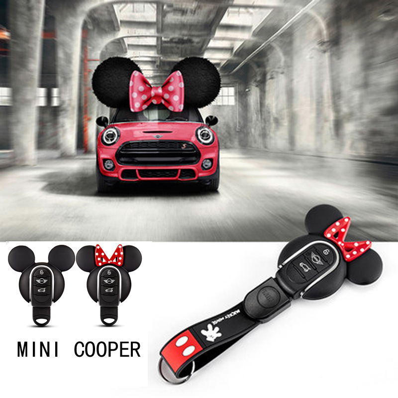 for Mini Cooper F54 F55 F56 F57 F60 Clubman Countryman One S JCW New Mouse Ear Bow-knot Cute Car Key Case Protector Accessories