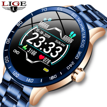 LIGE Steel Band Smart Watch Men Heart Rate Blood Pressure Monitor Sport Multifunction Mode Fitness Tracker Waterproof Smartwatch