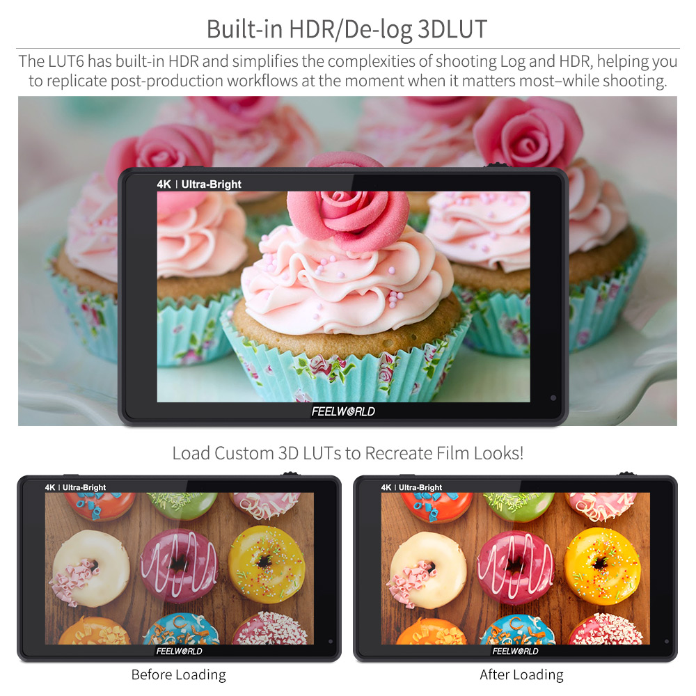 FEELWORLD LUT6 6s Inch 2600nits HDR 3D LUT Touch Screen on Camera Field DSLR Monitor with Waveform VectorScope for Youtube Live