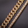 UWIN 2 Necklaces Fashion Hiphop Jewelry 13mm Cuban Link Chain With 5mm Iced Out Rhinestones Tennis Chains Gold Color Necklace