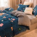 Printed Magic Fleece Winter Duvet Cover Velvet Quilt Cover Flower Warm Comforter Cover Stripe Bed Cover Flannel Throw Blanket