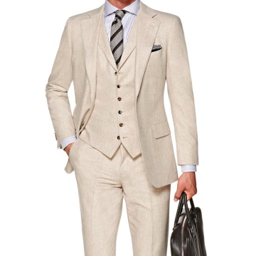Men's Elegant Beige Suit Set in Wool Fabric