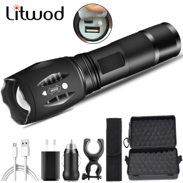 Z45 High Quality XM-L2 U3 T6 Led Flashlight Built in 18650 Battery Torch Zoomable Powerbank Function Lantern For Camping Litwod
