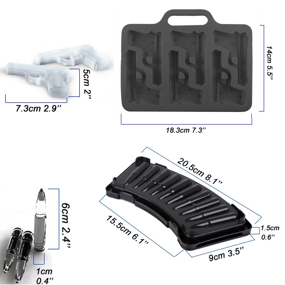 Creative Gun Bullet Skull Shape Ice Cube Maker DIY Ice Cube Tray Chocolate Mold Home Bar Party Cool Whiskey Wine Ice Cream Tool