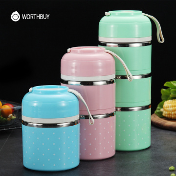 WORTHBUY Cute Japanese Thermal Lunch Box Leak-Proof Stainless Steel Bento Box For Kids Portable Picnic School Food Container Box