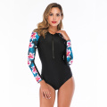 One Piece Rash Guard 20120 printed Swimwear Women Patchowrk Long Sleeves Rashguards Zipper Surf Bodysuits High Neck Wetsuits