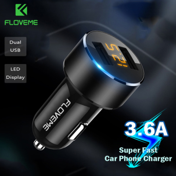 FLOVEME Mini Car Phone Charger Dual USB Car Charger For iPhone 7 8 Plus 3.6A 2.4A With LED Display Car USB Mobile Phone Charger