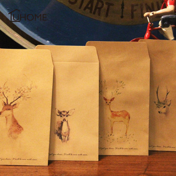 10PCS/Lots Vintage Painted Flower Deer Kraft Paper Envelopes Simple Retro Decorative Small Paper Envelope 16x11cm