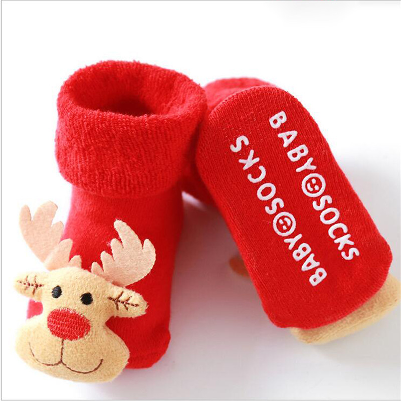 Baby Christmas Warm Socks Boys Girls Kids Winter Cartoon Animal Santa Claus Elk Breathable Floor Anti-skid Cotton Socks 0-3T