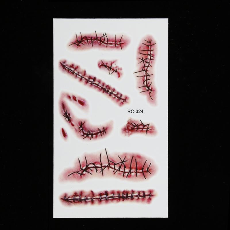 Temporary Tattoo Sticker Drawing Body Art Fake Water Transfer Terror Wounds Stitched Injuries Tattoos Sticker For Halloween