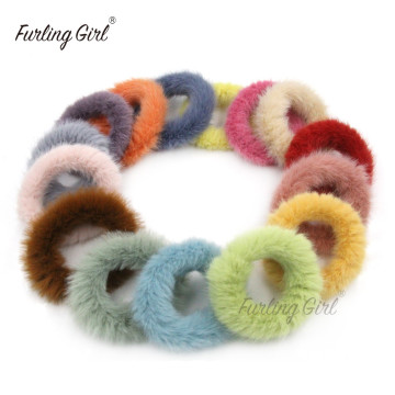 Pack of 2 Faux Mink Fur Elastic Hair band Winter Candy Color Hair Scrunchies Macaron Hair Tie