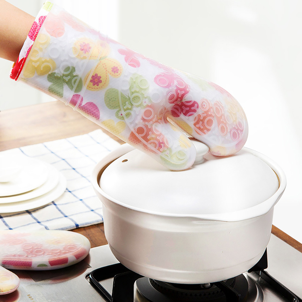 1Pc Kitchen Floral Thicken Cotton Padded Heat Resistant Oven Baking Protection Glove Mitten
