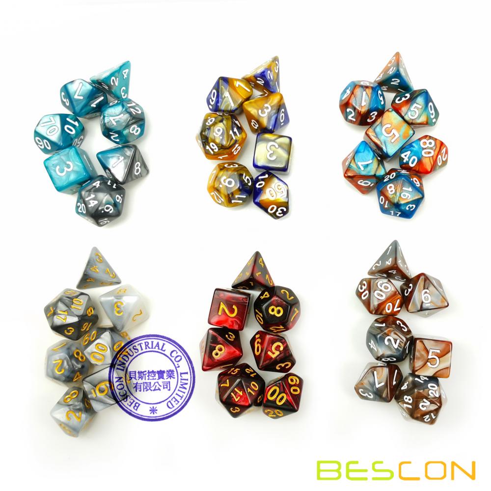 Bescon New Style 6X7 42pcs Polyhedral Dice Set, 6 Unique Shiny Two-Tone Gemini Polyhedral 7-Die Sets Dungeons and Dragons DND