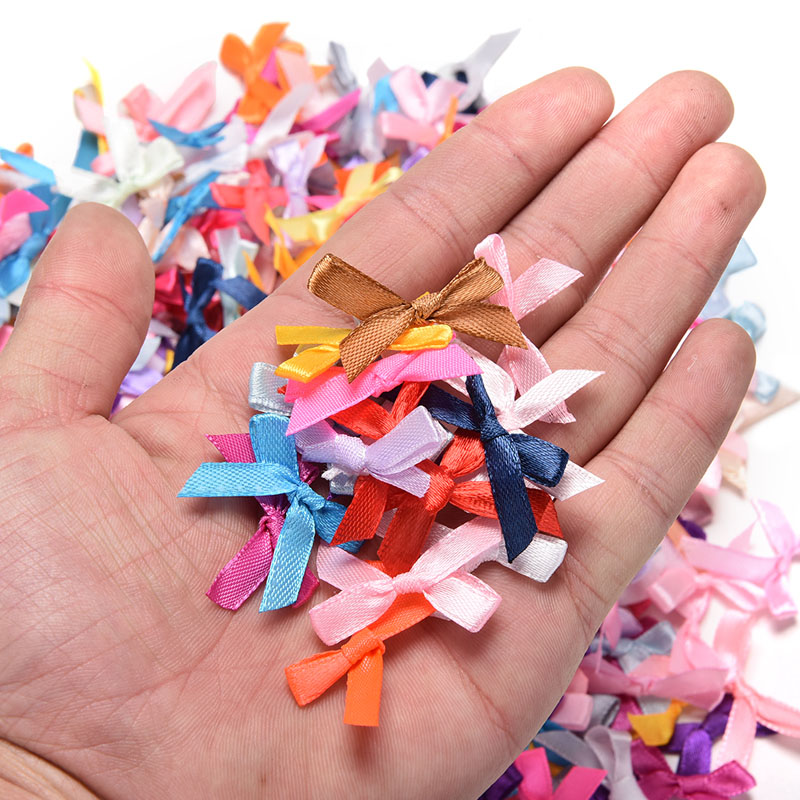 100pcs Mini Satin Ribbon Flowers Bows Gift DIY Craft Wedding Decoration Ornament
