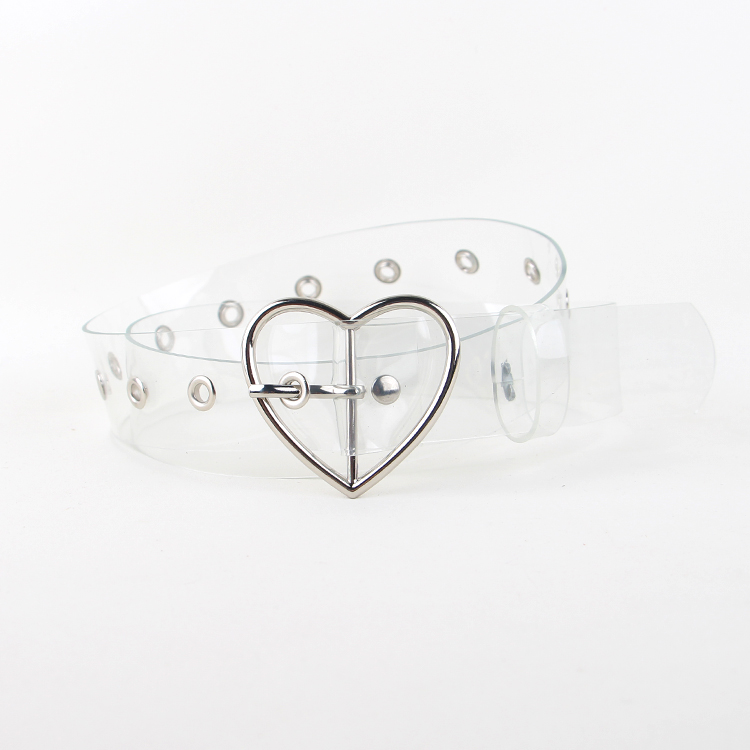 Fashion Design gold Metal heart buckle belt silver clear Plastic PVC strap belts Transparent plastic Waist Belt for Women jeans