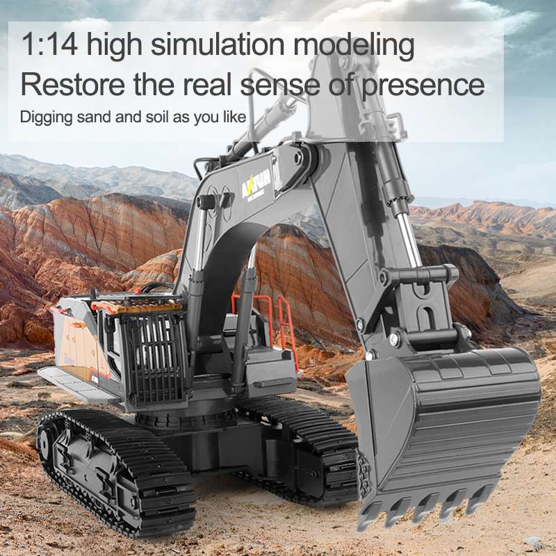 HuiNa 1592 1:14 RC Alloy Excavator 22CH Big RC Trucks Simulation Excavator Remote Control Track Engineering Vehicle Toy for Boy