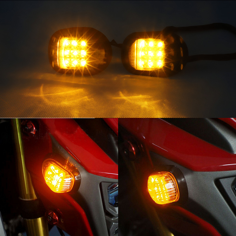 Amber Motorcycle Lights 9 LED Flush Mount Assembly Bulbs Turn Signal Light Indicators Blinker Light 12V Motorbike Warning light