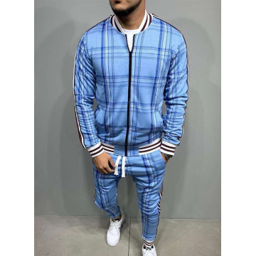 Track and Field's New Fashion Casual Men's fitness Sets colorful Checked Hooded Sweatshirt Sweatpants Tracksuit New trend Sets