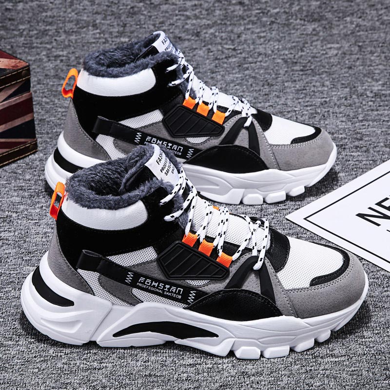 High Top Warm Chunky Running Shoes Winter Sport Shoes Men Sports Shoes Men's Sneakers Winter Gray Fur Workout Tenisky GME-0679