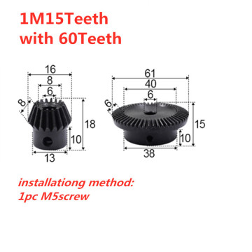 4:1 bevel gear 1modulus 15teeth with 60teeth inner hole 6mm 90 degree drive reverse steel gear steel gear