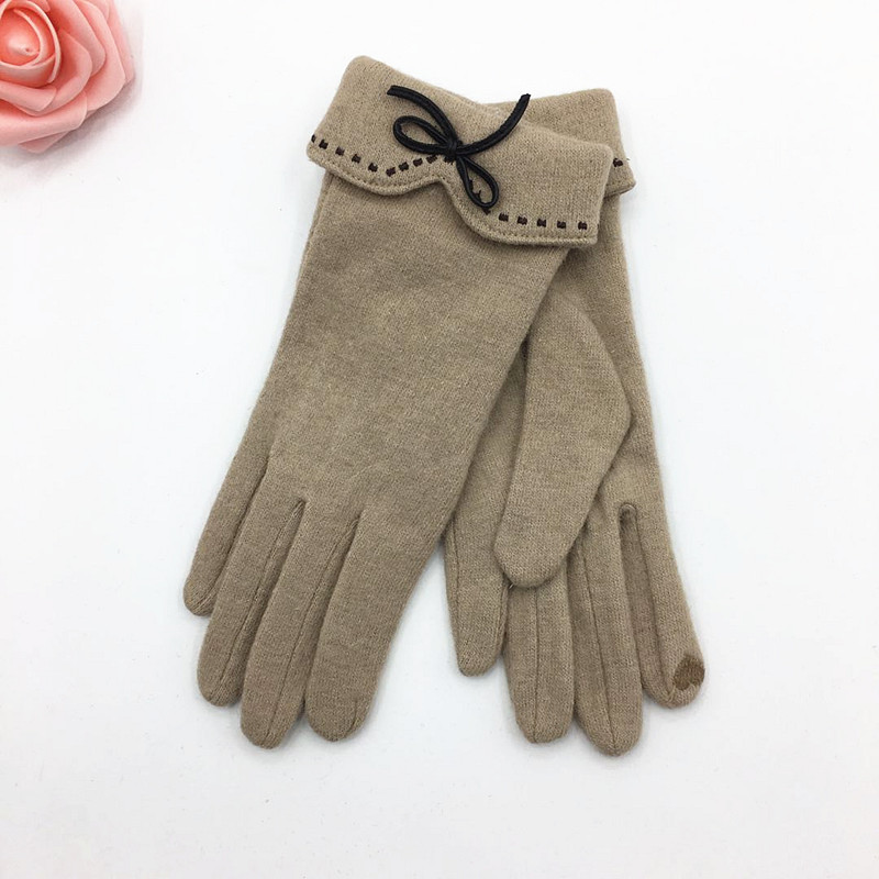 Winter Bowknot Women Soft WindproofWrap Finger Solid Color Cute Pink Gloves Thick Ski Outdoor Bunny Girl Warm Plush Gloves