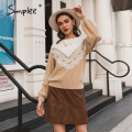 Simplee Elegant impact color lace white jumper O-neck shoulder drop hairy pullover Casual home soft autumn winter sweater ladies