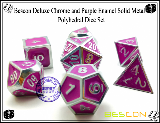 Bescon Deluxe Chrome and Purple Enamel Solid Metal Polyhedral Role Playing RPG Game Dice Set (7 Die in Pack)-3