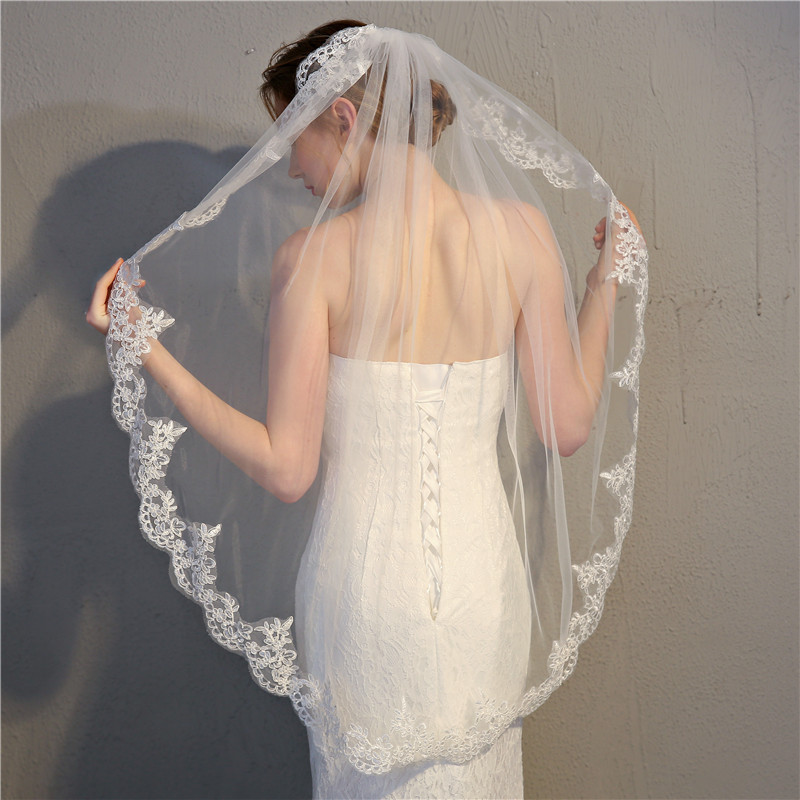 Cheap 1 Layears 1M Wedding Veil White Ivory Bridal Veil Short Tulle Veils Wedding Accessories