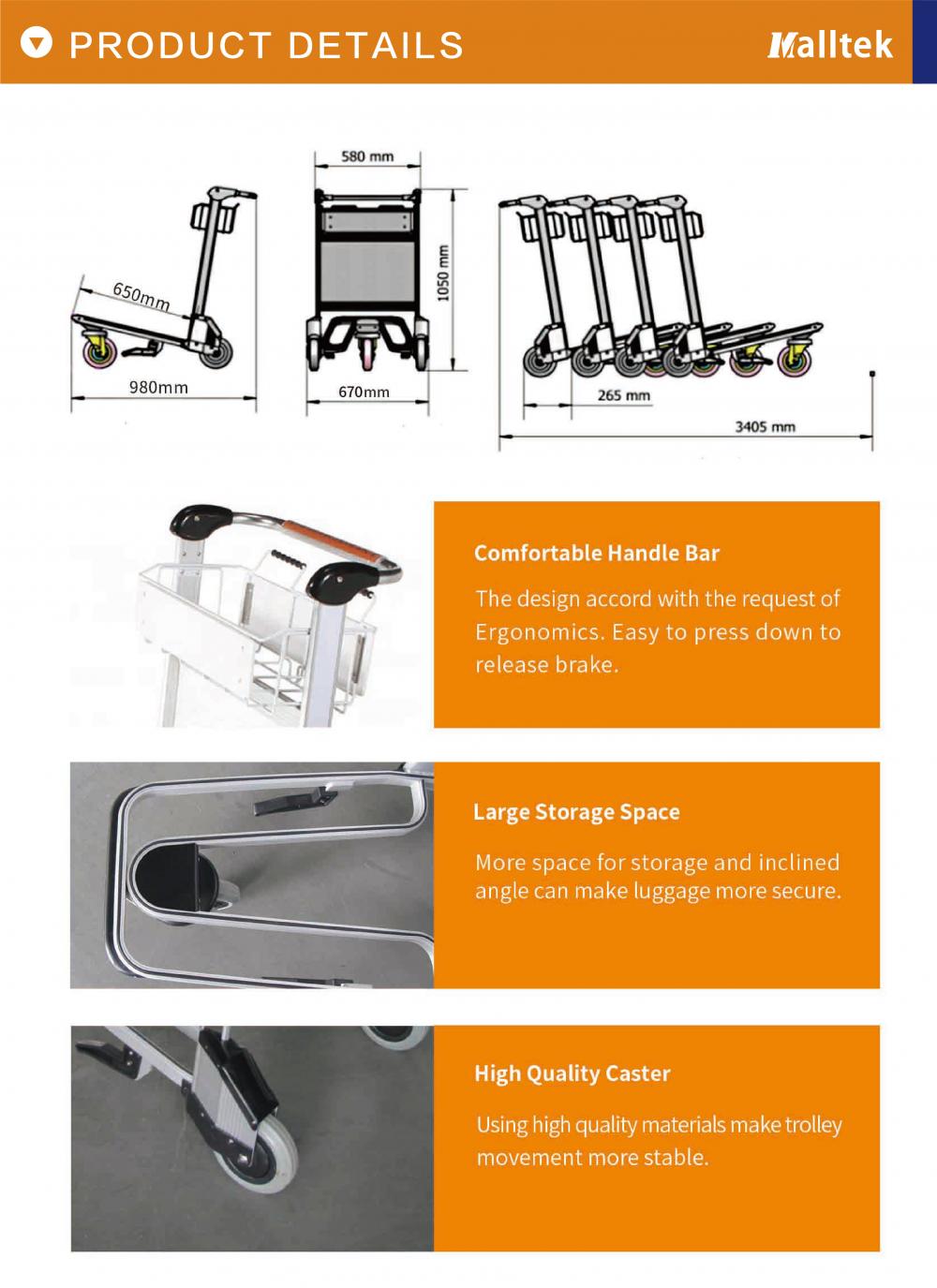 Hot sale handbrake aluminum alloy airport luggage trolley