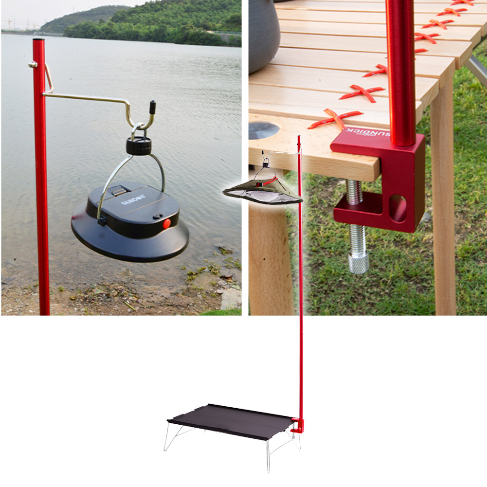 Folding Lamp Pole and Ground Nail Alloy Lantern Hanger Free Standing Camping Light Pole Outdoor Ultralight Tent Lantern