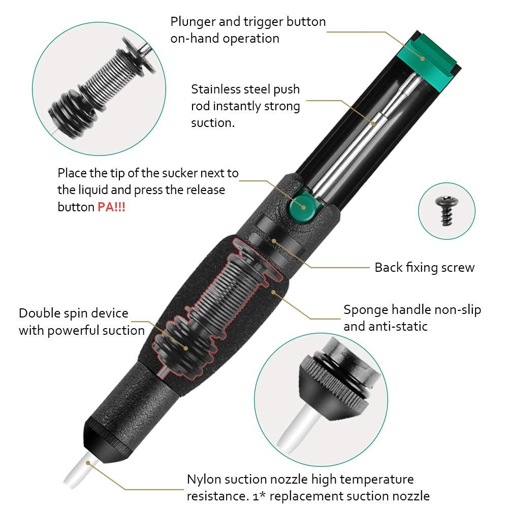 Solder Wick, Desoldering Pump & Solder Sucker Removal Tools, 2pcs Desoldering Wire Braid Solder Wire, Replacement Tip - Vacuum