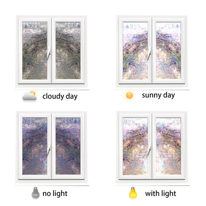 Window Film 3D Privacy Window Glass Film Rainbow Effect Self-adhesive Anti UV Glass Stickers Home Decor Bedroom Kitchen