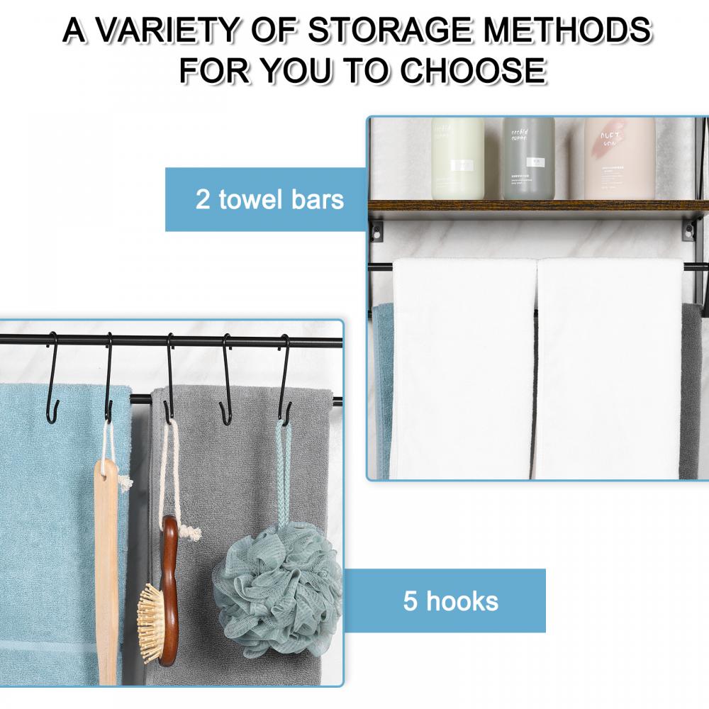 Wooden Bathroom Storage Organization With Towel Hook