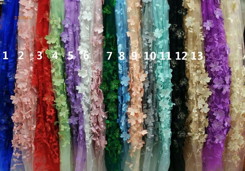2018 African french lace mix cord lace borders tulle fabric with 3D Appliques stones 5 yard