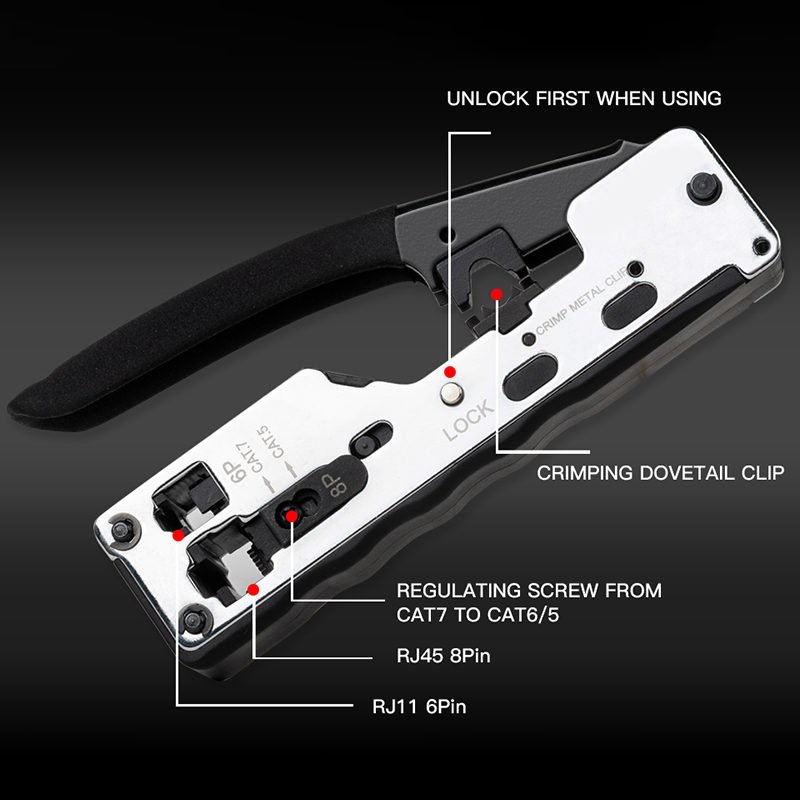 Combo Network Rj45 Tool Telecom Crimping Crimper For Rj45 Cat7 Cat6A Cat6 Cat5 Rj11 Rj12 Modular Plugs Metal Clips Pliers Tool