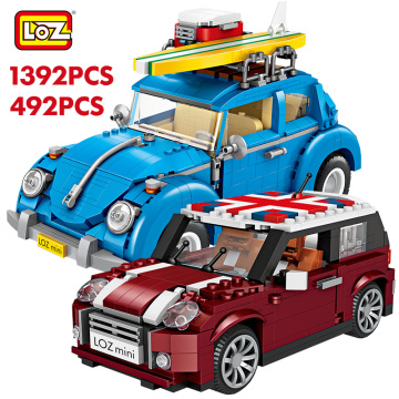 LOZ Technic Mini Building Blocks Vehicle Assemable Educational Toys for Children Beetle Creatored Police Truck Car Bricks Toys