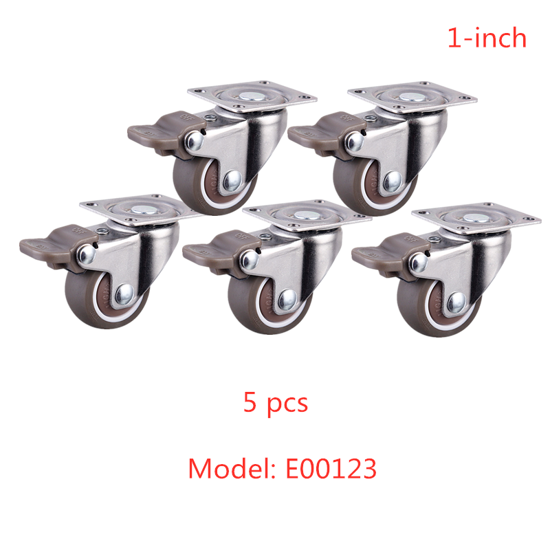 5 Pcs/Lot Casters Quality 1 Inch Tpe Universal Wheel With Brake Diameter 25mm Silent Bearing Tea Table Mini Home Caster