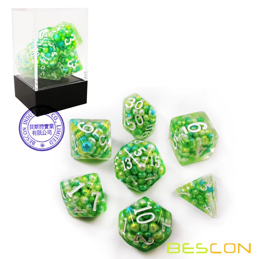 Bescon Olive Pearl Polyhedral Dice Set, Pearl Poly RPG Dice set of 7