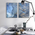 Blue Marble Texture Golden Border Wall Art Canvas Modern Abstract Posters And Prints Nordic Painting Pictures Home Decoration