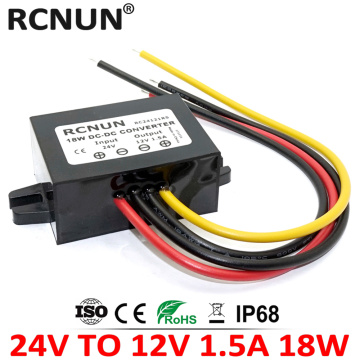 RCNUN 24 Volt to 12 Volt 18W Step Down DC DC Converter 24V TO 12V 1.5A Car Power Converters