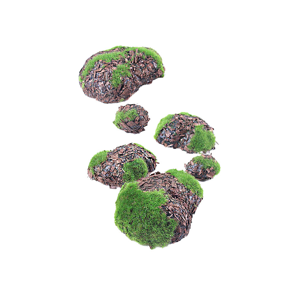 6pcs/pack Fake Moss Stones Craft Flower Green Plants Rock Artificial Landscape Stone Shop Window Home Garden Decor