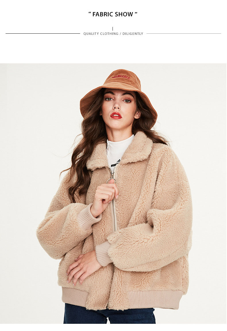 Ladies Zipper Drop Shoulder Sherpa Jacket